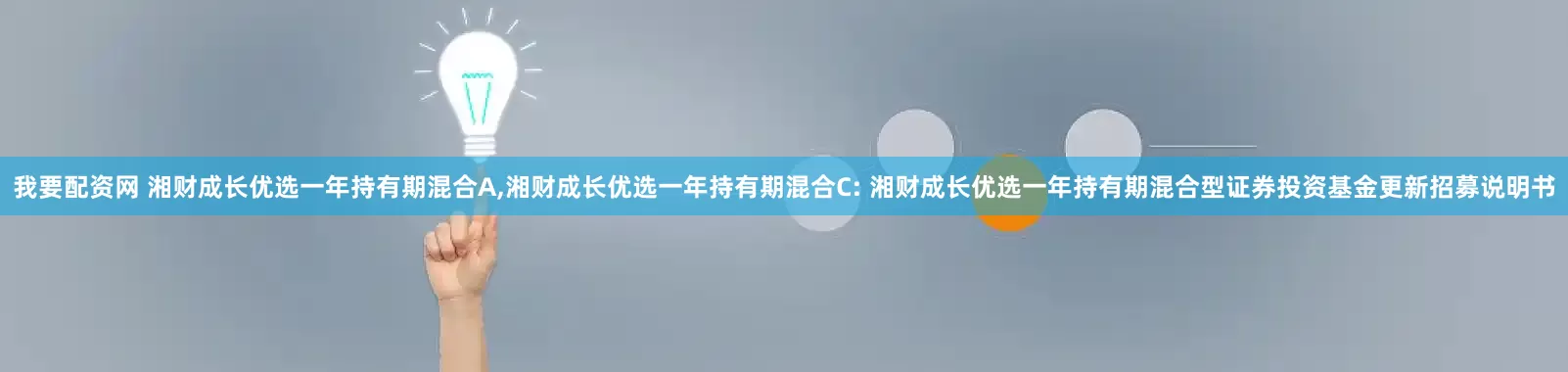 我要配资网 湘财成长优选一年持有期混合A,湘财成长优选一年持有期混合C: 湘财成长优选一年持有期混合型证券投资基金更新招募说明书