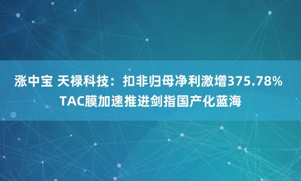涨中宝 天禄科技：扣非归母净利激增375.78% TAC膜加速推进剑指国产化蓝海